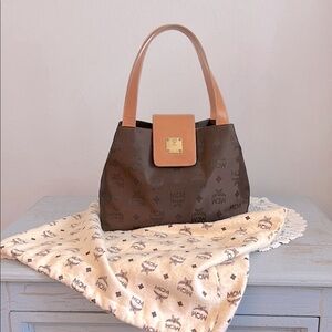 RARE Vintage MCM Brown & Tan Mini Bucket Bag